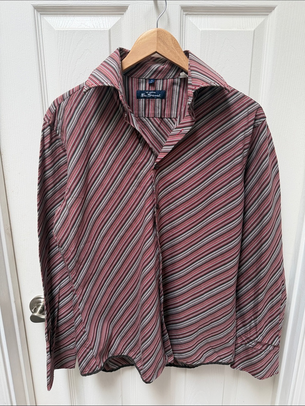 Ben Sherman Diagonal Stripe Dress Shirt in Maroon, Gray and White
